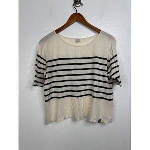 KULE Womens Striped Cotton Short Sleeve Tee Cream Navy Blue Size Medium